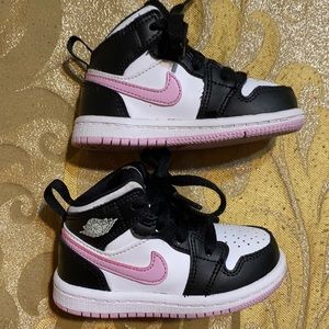 Authentic Jordan 1 Mid sneakers in Pink, White and Black in a size 5C